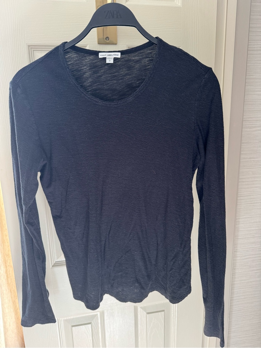 James Perse Black Long Sleeve Scoop Neck Top
